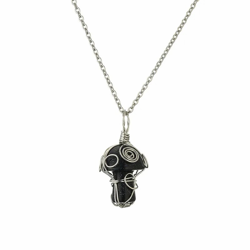 Retro Mushroom Stainless Steel Agate Plating Pendant Necklace_colorza_7