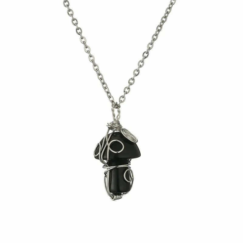 Retro Mushroom Stainless Steel Agate Plating Pendant Necklace_colorza_8