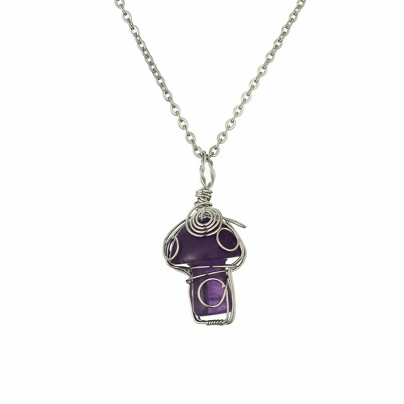 Retro Mushroom Stainless Steel Agate Plating Pendant Necklace_colorza_9