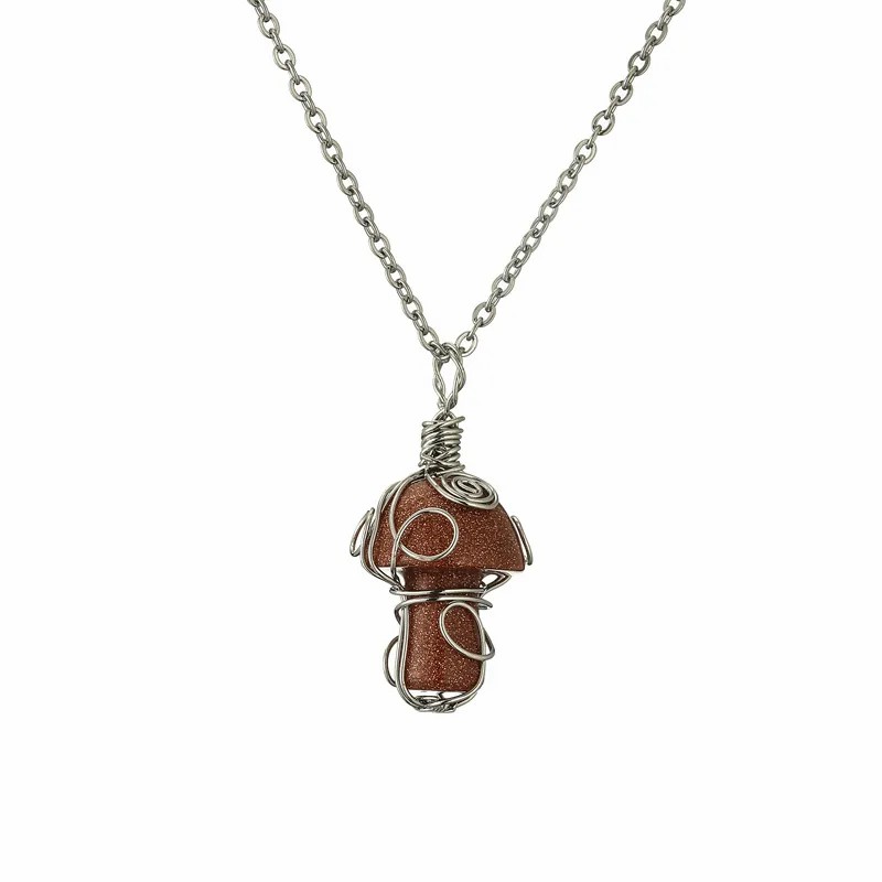 Retro Mushroom Stainless Steel Agate Plating Pendant Necklace_colorza_10