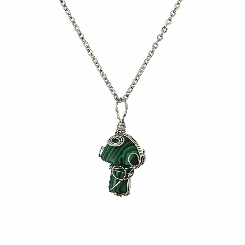 Retro Mushroom Stainless Steel Agate Plating Pendant Necklace_colorza_11