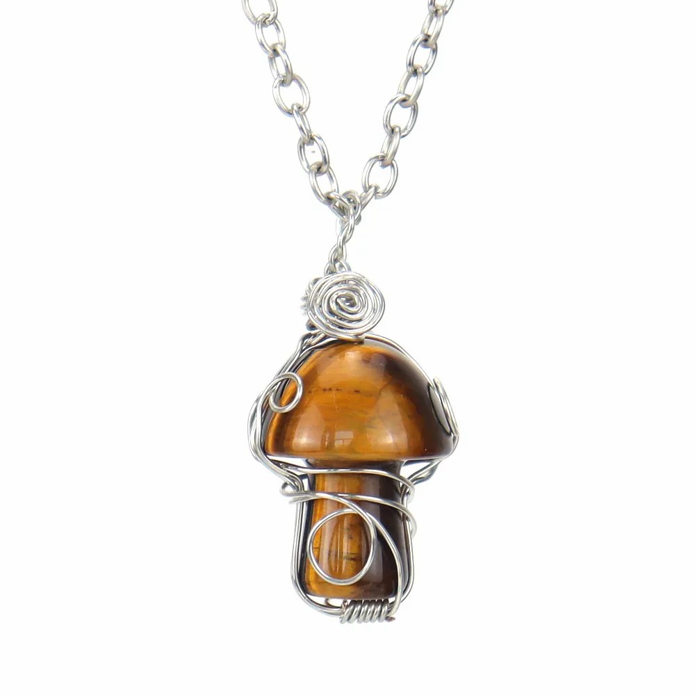 Retro Mushroom Stainless Steel Agate Plating Pendant Necklace_colorza_12