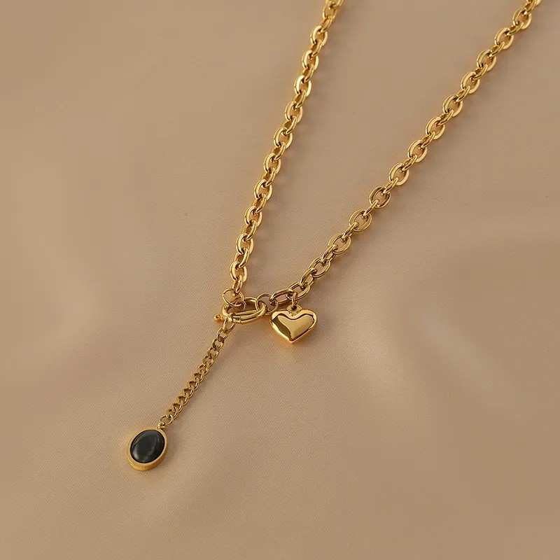 Modern Style Simple Style Oval Heart Shape Titanium Steel Toggle Plating 18K Gold Plated Pendant Necklace_colorza_4