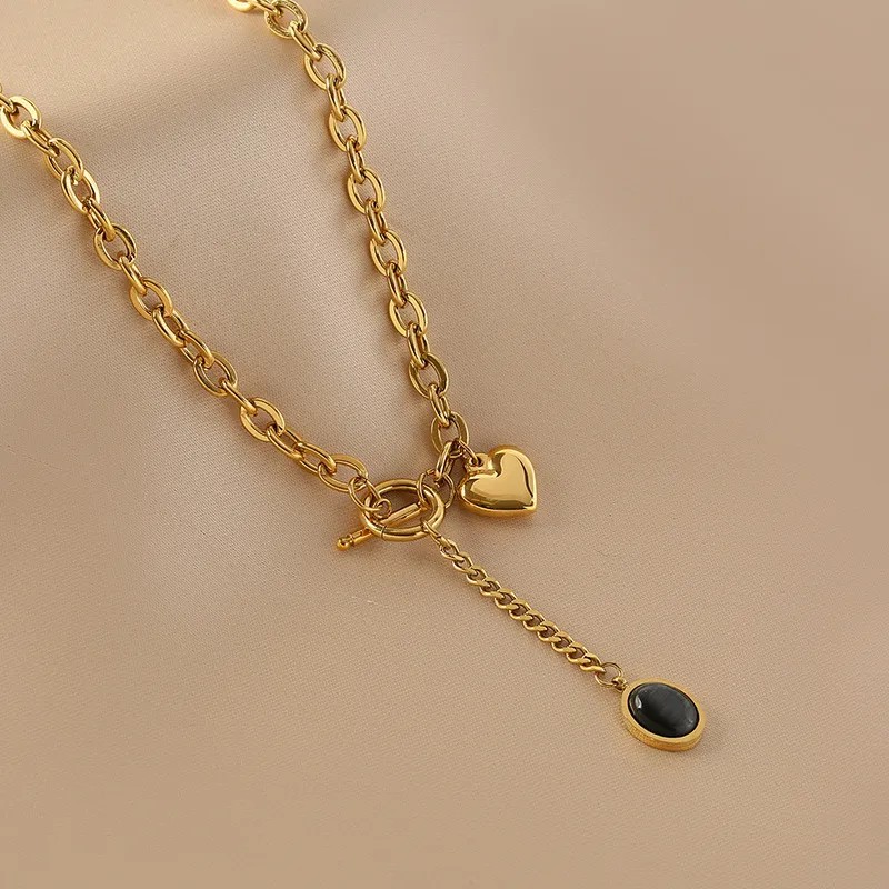 Modern Style Simple Style Oval Heart Shape Titanium Steel Toggle Plating 18K Gold Plated Pendant Necklace_colorza_5