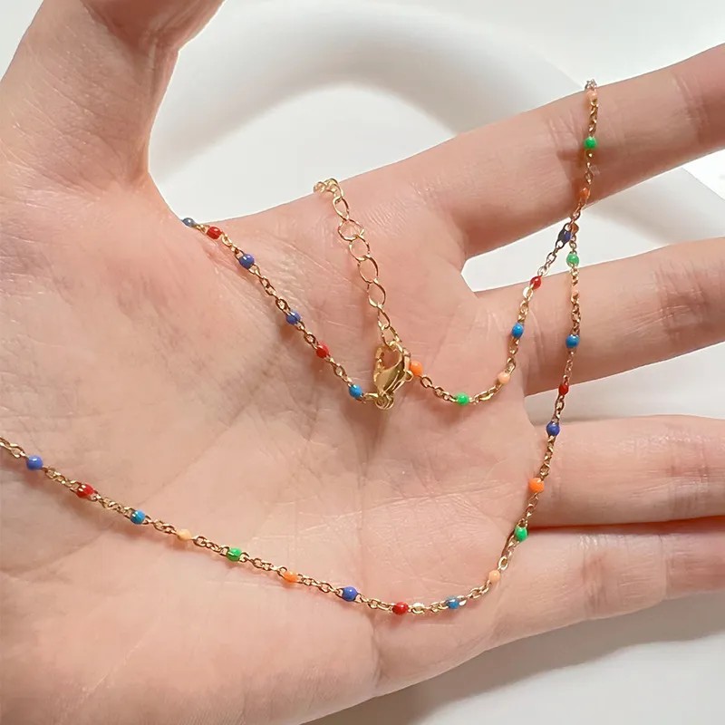 Vintage Style Simple Style Colorful Titanium Steel Plating 18K Gold Plated Necklace_colorza_1