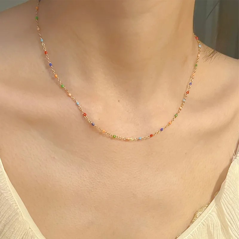 Vintage Style Simple Style Colorful Titanium Steel Plating 18K Gold Plated Necklace_colorza_2