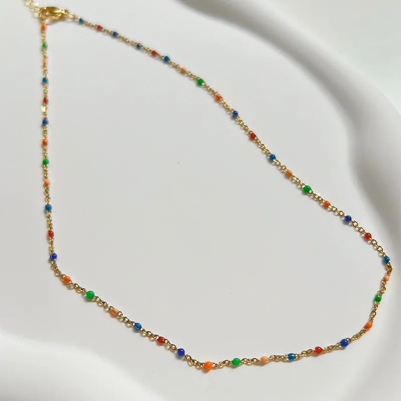 Vintage Style Simple Style Colorful Titanium Steel Plating 18K Gold Plated Necklace_colorza_4
