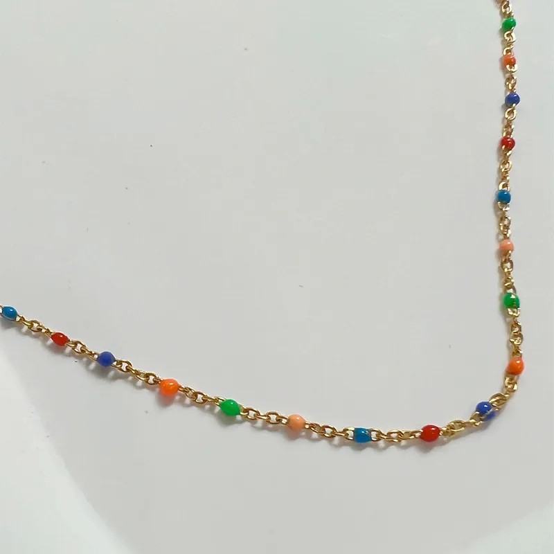 Vintage Style Simple Style Colorful Titanium Steel Plating 18K Gold Plated Necklace_colorza_5