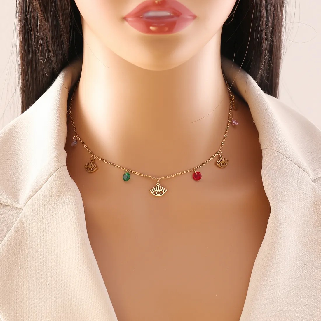 Simple Style Artistic Eye Butterfly Stainless Steel Artificial Crystal Plating Pendant Necklace_colorza_2