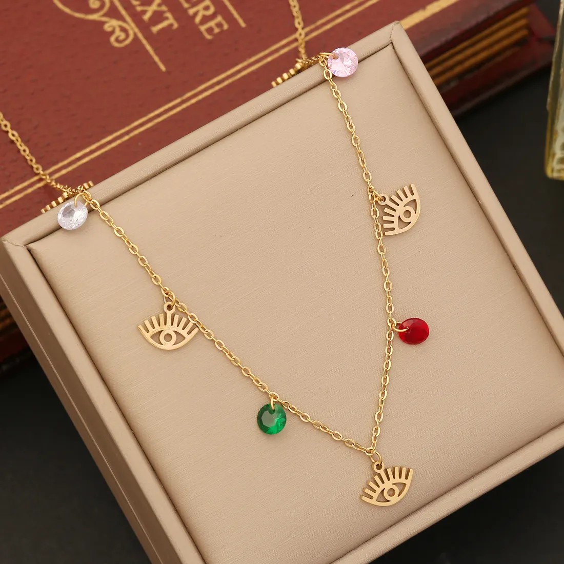 Simple Style Artistic Eye Butterfly Stainless Steel Artificial Crystal Plating Pendant Necklace_colorza_5