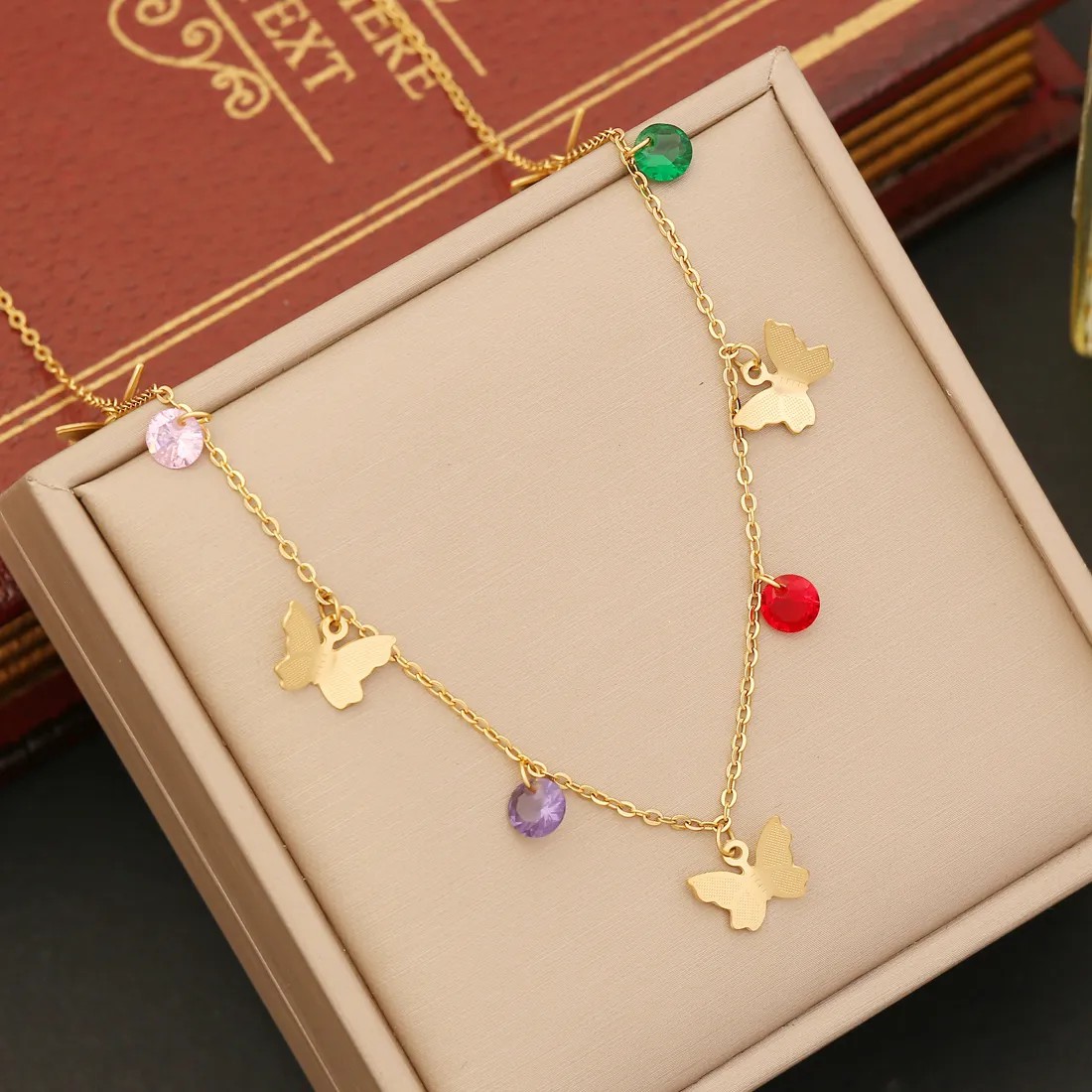 Simple Style Artistic Eye Butterfly Stainless Steel Artificial Crystal Plating Pendant Necklace_colorza_6