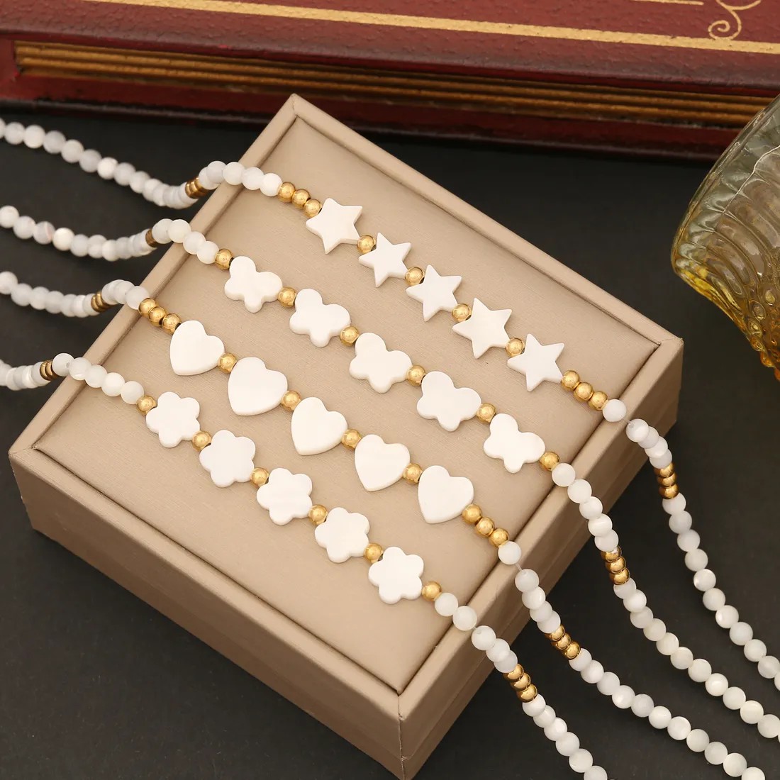 Vacation Star Heart Shape Flower Stainless Steel Shell Beaded Choker_colorza_1