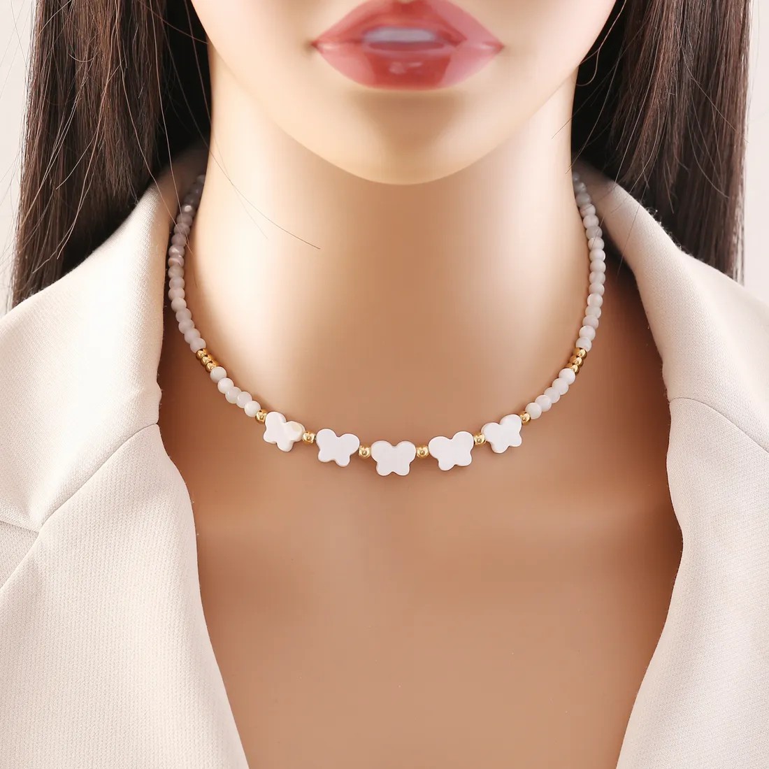Vacation Star Heart Shape Flower Stainless Steel Shell Beaded Choker_colorza_2