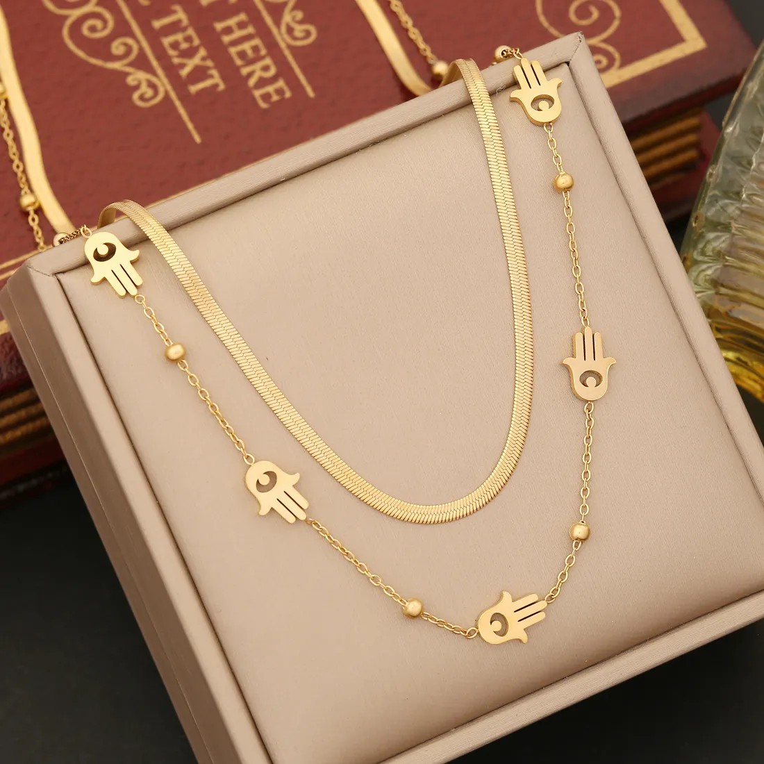Artistic Palm Eye Butterfly Stainless Steel Plating Layered Necklaces_colorza_2