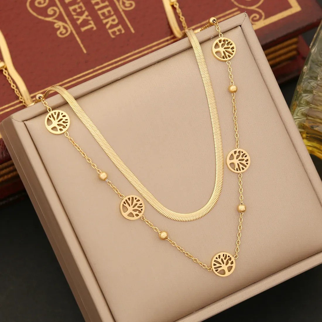 Artistic Palm Eye Butterfly Stainless Steel Plating Layered Necklaces_colorza_4