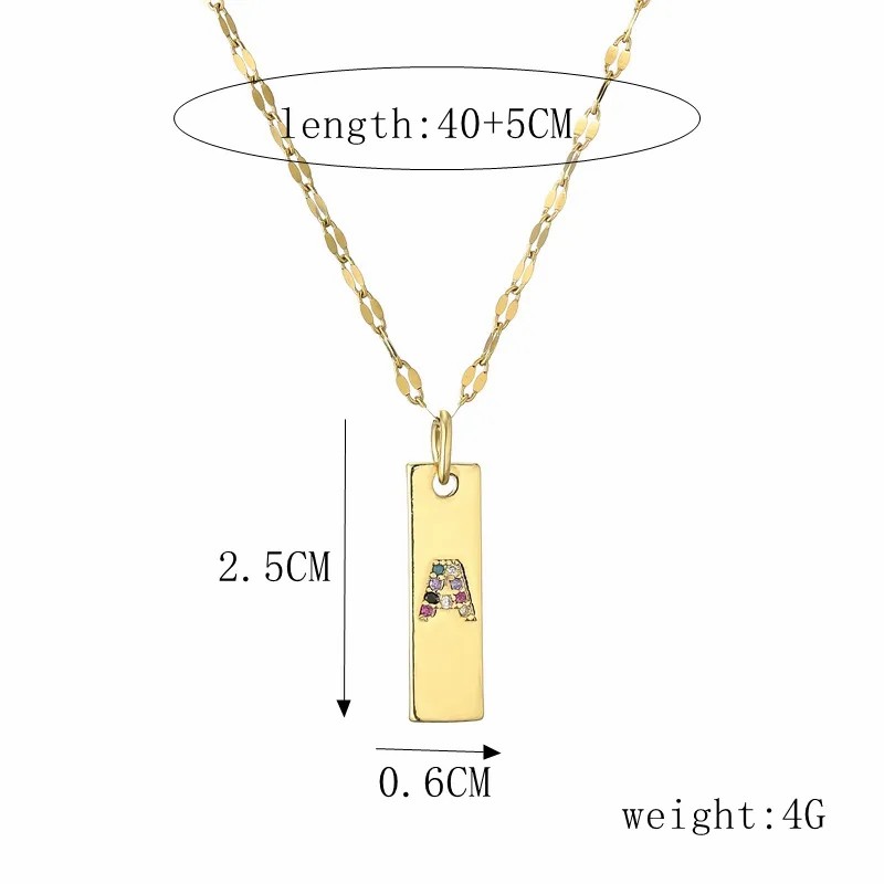 Modern Style Letter Rectangle Stainless Steel Copper Plating Inlay Zircon Gold Plated Pendant Necklace_colorza_1
