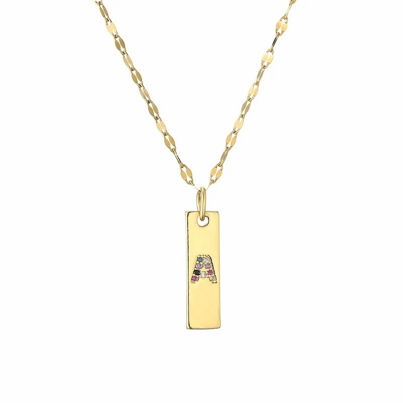 Modern Style Letter Rectangle Stainless Steel Copper Plating Inlay Zircon Gold Plated Pendant Necklace_colorza_2