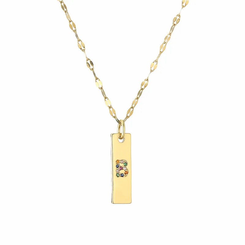 Modern Style Letter Rectangle Stainless Steel Copper Plating Inlay Zircon Gold Plated Pendant Necklace_colorza_4
