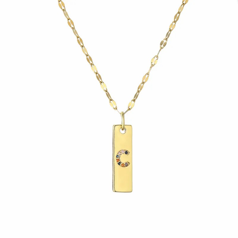 Modern Style Letter Rectangle Stainless Steel Copper Plating Inlay Zircon Gold Plated Pendant Necklace_colorza_5