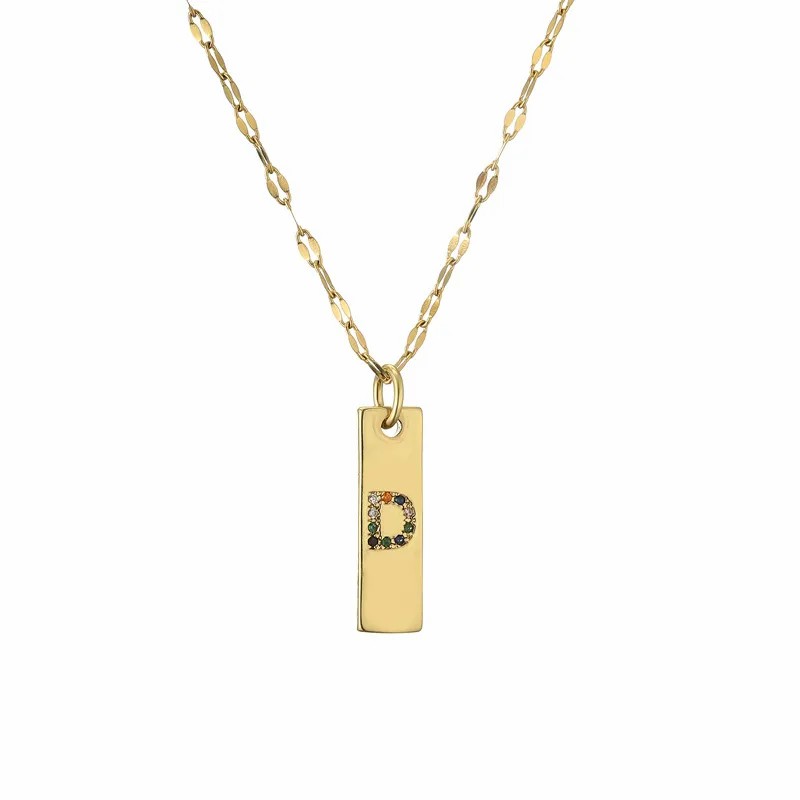 Modern Style Letter Rectangle Stainless Steel Copper Plating Inlay Zircon Gold Plated Pendant Necklace_colorza_6