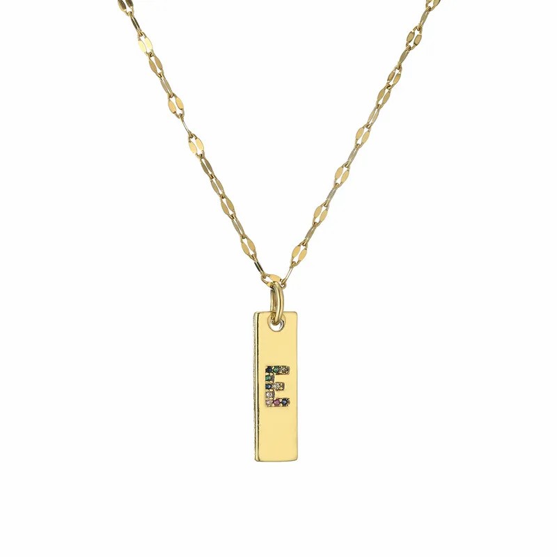 Modern Style Letter Rectangle Stainless Steel Copper Plating Inlay Zircon Gold Plated Pendant Necklace_colorza_7
