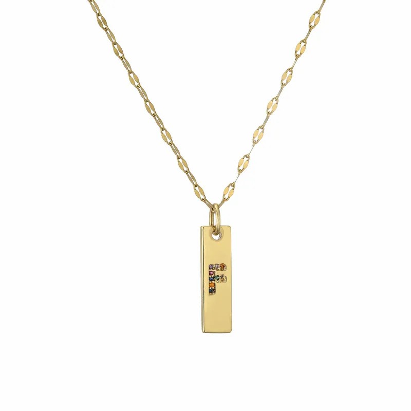 Modern Style Letter Rectangle Stainless Steel Copper Plating Inlay Zircon Gold Plated Pendant Necklace_colorza_8