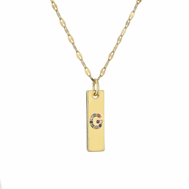 Modern Style Letter Rectangle Stainless Steel Copper Plating Inlay Zircon Gold Plated Pendant Necklace_colorza_9