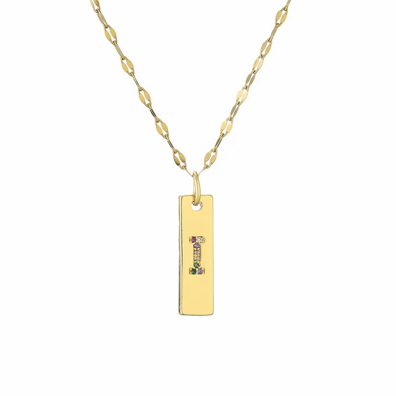 Modern Style Letter Rectangle Stainless Steel Copper Plating Inlay Zircon Gold Plated Pendant Necklace_colorza_11