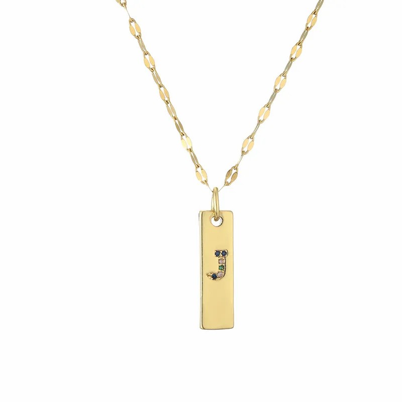 Modern Style Letter Rectangle Stainless Steel Copper Plating Inlay Zircon Gold Plated Pendant Necklace_colorza_12