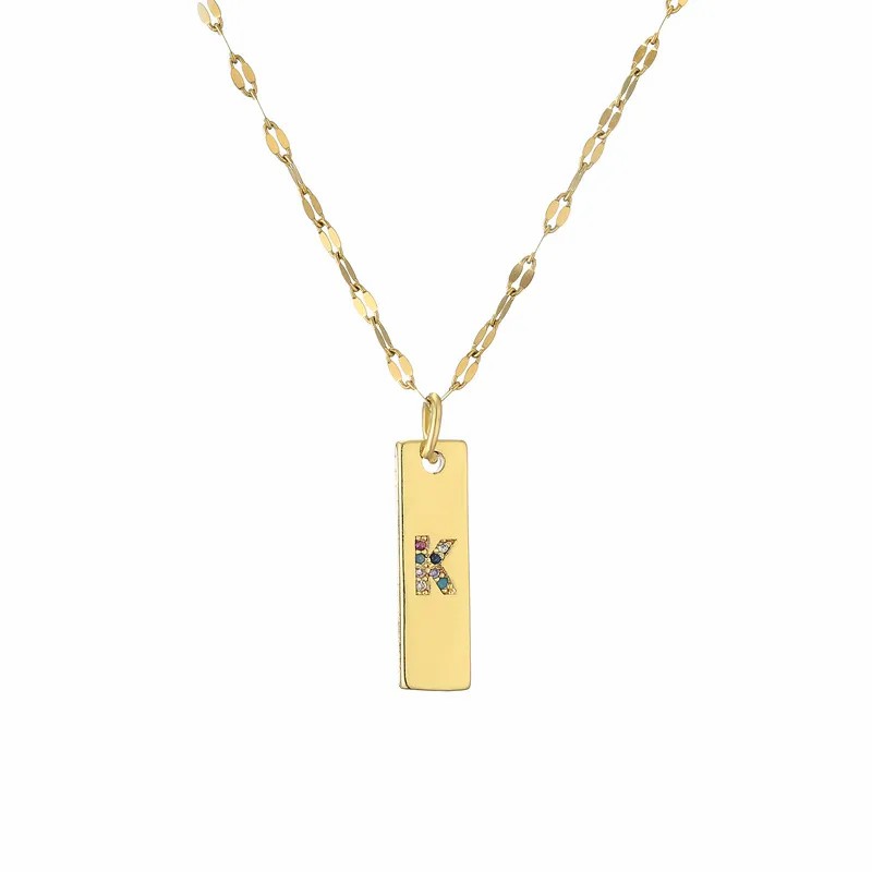 Modern Style Letter Rectangle Stainless Steel Copper Plating Inlay Zircon Gold Plated Pendant Necklace_colorza_13