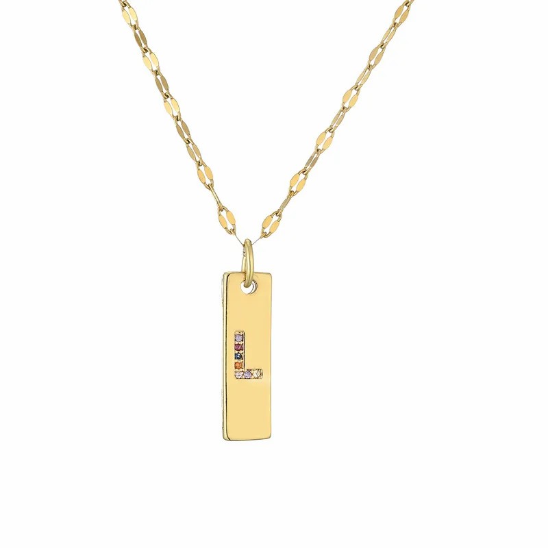 Modern Style Letter Rectangle Stainless Steel Copper Plating Inlay Zircon Gold Plated Pendant Necklace_colorza_14