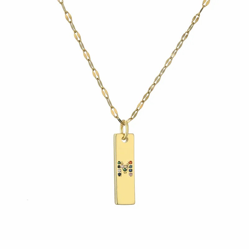 Modern Style Letter Rectangle Stainless Steel Copper Plating Inlay Zircon Gold Plated Pendant Necklace_colorza_15