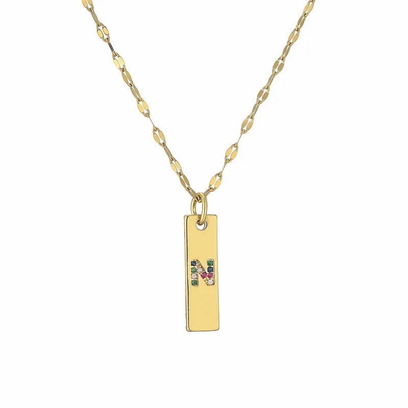 Modern Style Letter Rectangle Stainless Steel Copper Plating Inlay Zircon Gold Plated Pendant Necklace_colorza_16