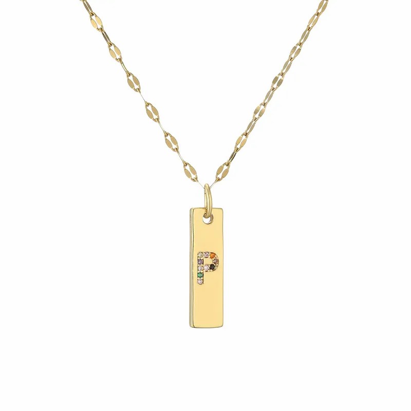 Modern Style Letter Rectangle Stainless Steel Copper Plating Inlay Zircon Gold Plated Pendant Necklace_colorza_18