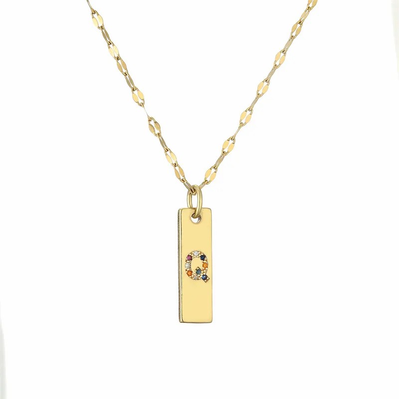 Modern Style Letter Rectangle Stainless Steel Copper Plating Inlay Zircon Gold Plated Pendant Necklace_colorza_19
