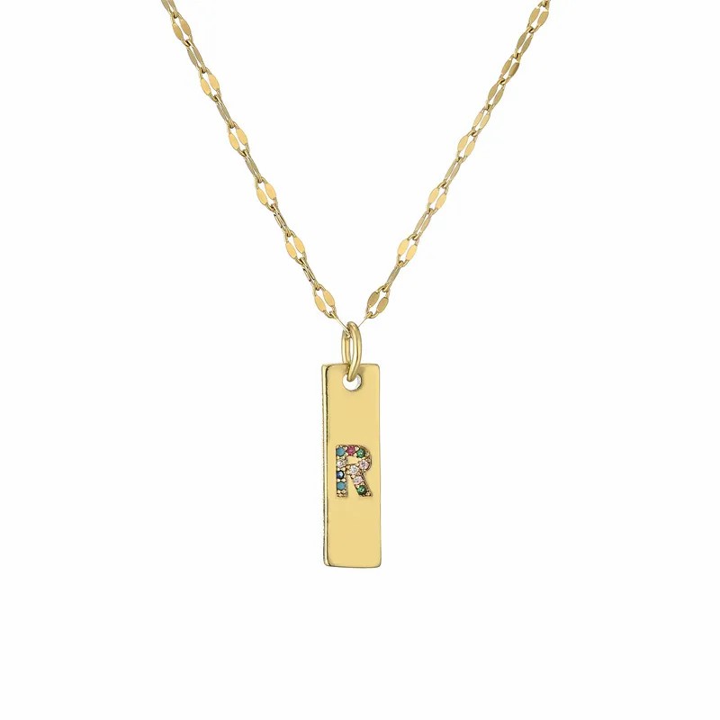 Modern Style Letter Rectangle Stainless Steel Copper Plating Inlay Zircon Gold Plated Pendant Necklace_colorza_20