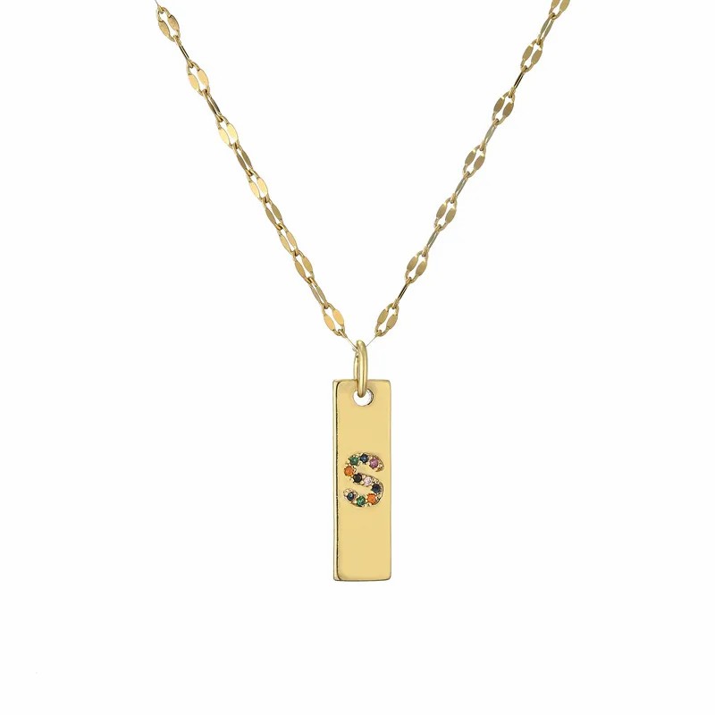 Modern Style Letter Rectangle Stainless Steel Copper Plating Inlay Zircon Gold Plated Pendant Necklace_colorza_21