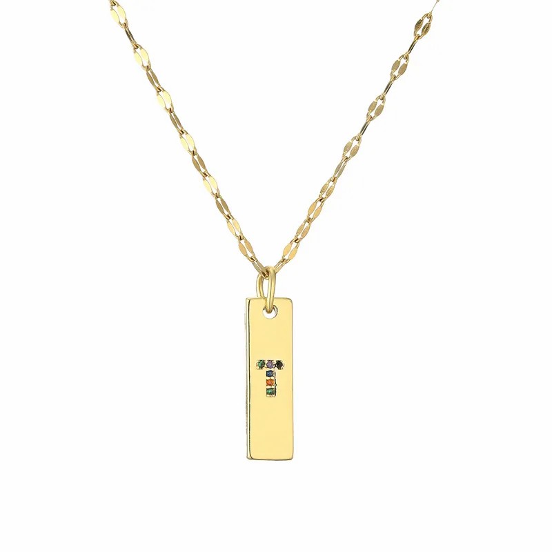 Modern Style Letter Rectangle Stainless Steel Copper Plating Inlay Zircon Gold Plated Pendant Necklace_colorza_22