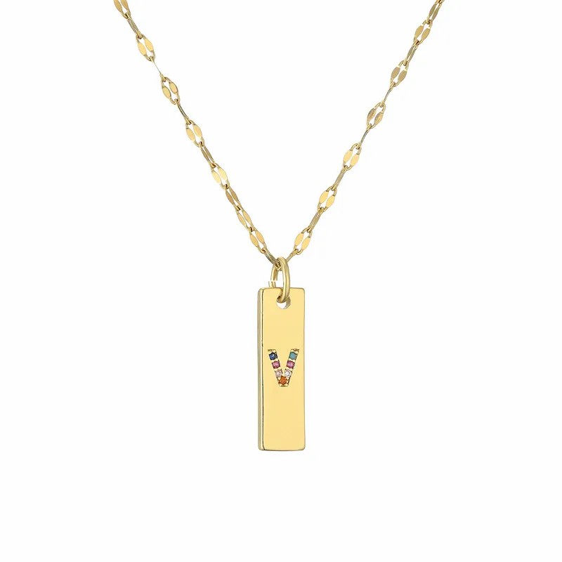 Modern Style Letter Rectangle Stainless Steel Copper Plating Inlay Zircon Gold Plated Pendant Necklace_colorza_24