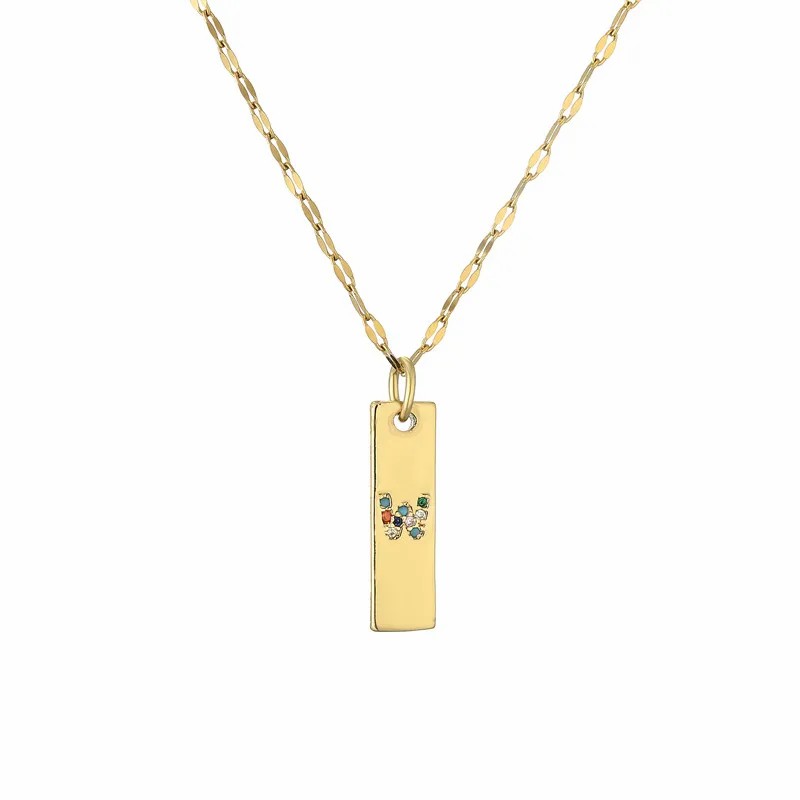 Modern Style Letter Rectangle Stainless Steel Copper Plating Inlay Zircon Gold Plated Pendant Necklace_colorza_25
