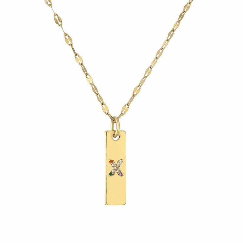Modern Style Letter Rectangle Stainless Steel Copper Plating Inlay Zircon Gold Plated Pendant Necklace_colorza_26