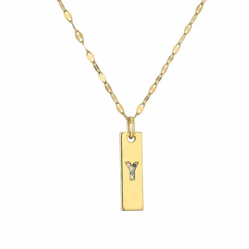 Modern Style Letter Rectangle Stainless Steel Copper Plating Inlay Zircon Gold Plated Pendant Necklace_colorza_27