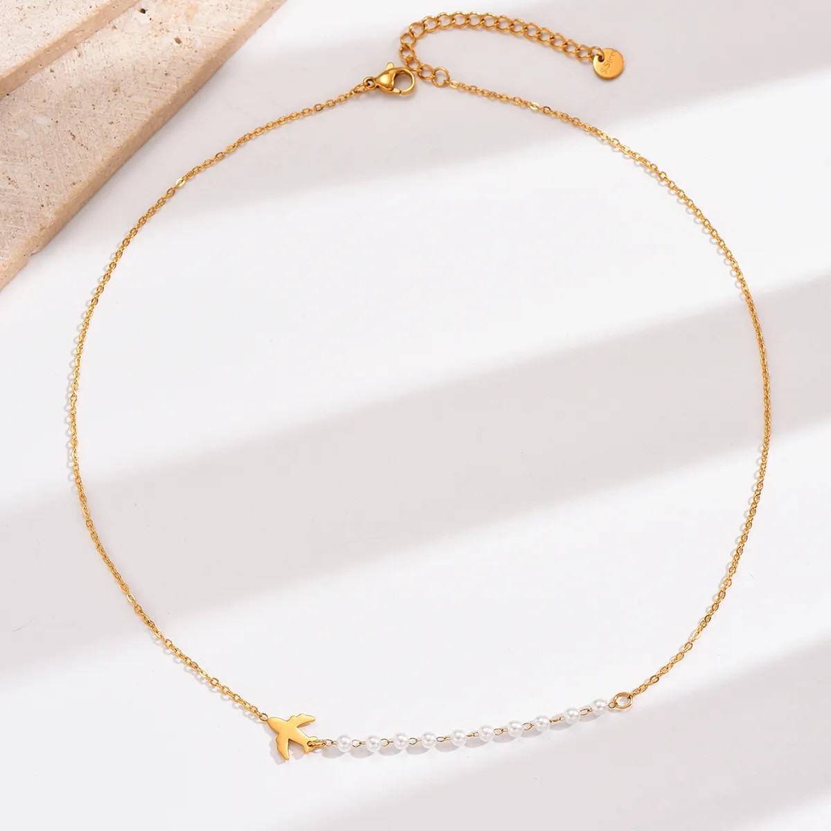 Casual Elegant Airplane Stainless Steel Artificial Pearl Polishing Plating 14K Gold Plated Necklace_colorza_3