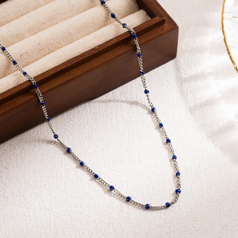 Casual Vacation Round Stainless Steel Enamel 18K Gold Plated Necklace_colorza_1