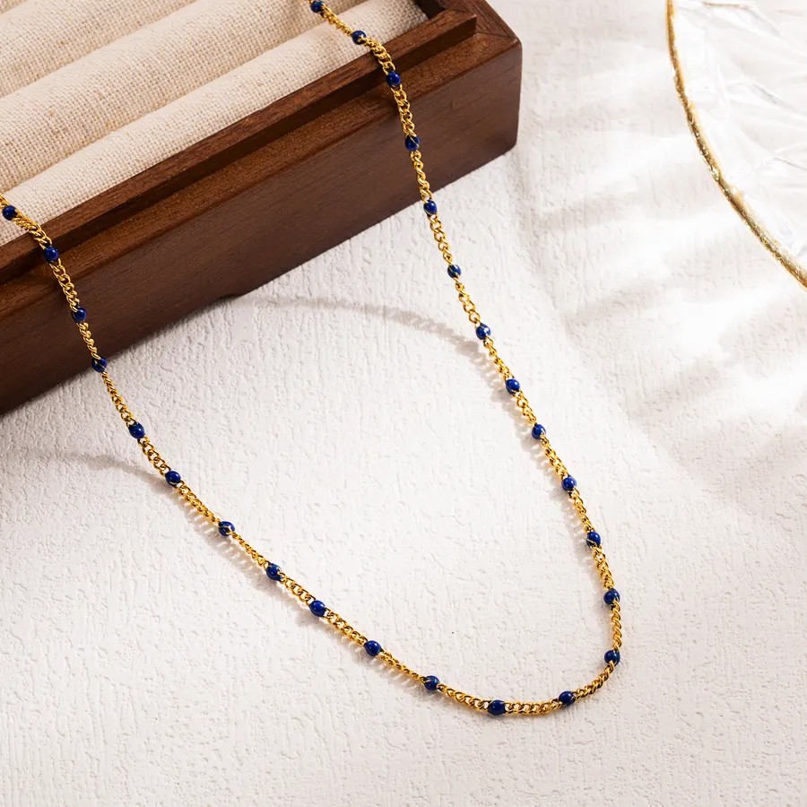 Casual Vacation Round Stainless Steel Enamel 18K Gold Plated Necklace_colorza_2