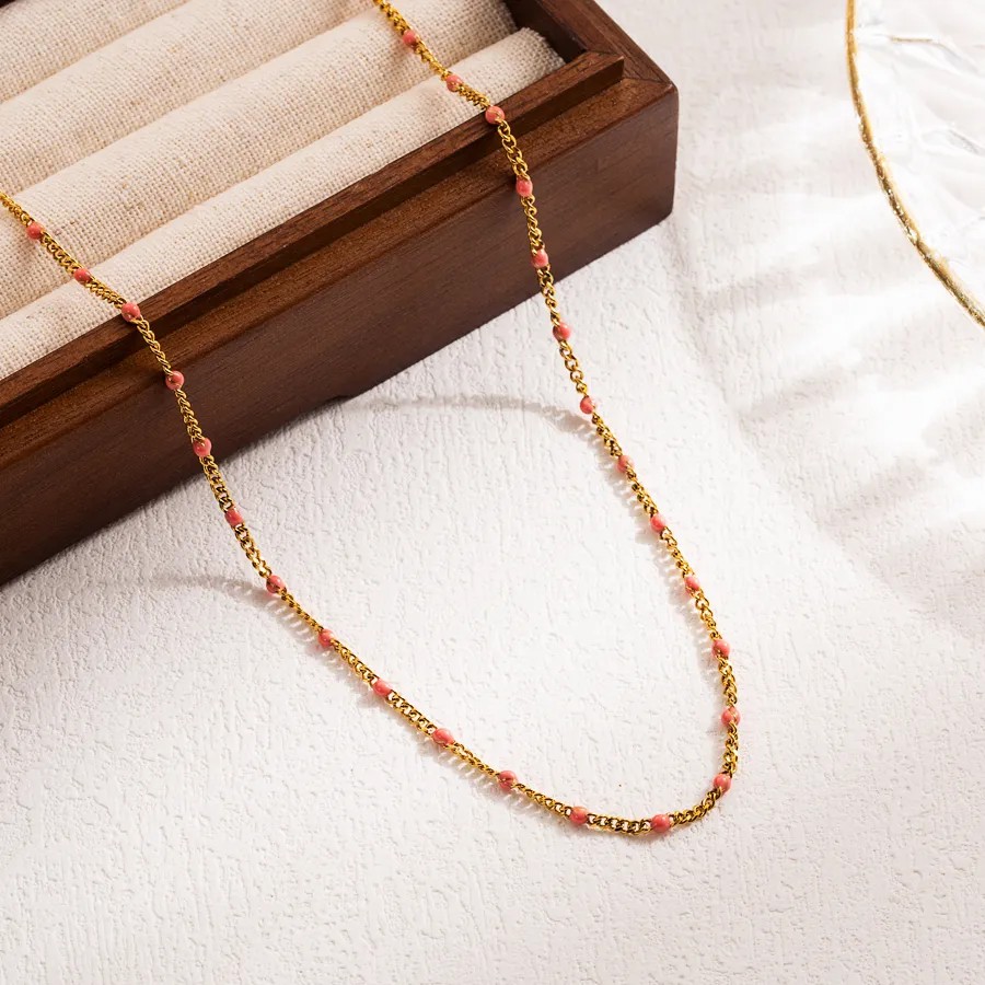 Casual Vacation Round Stainless Steel Enamel 18K Gold Plated Necklace_colorza_3