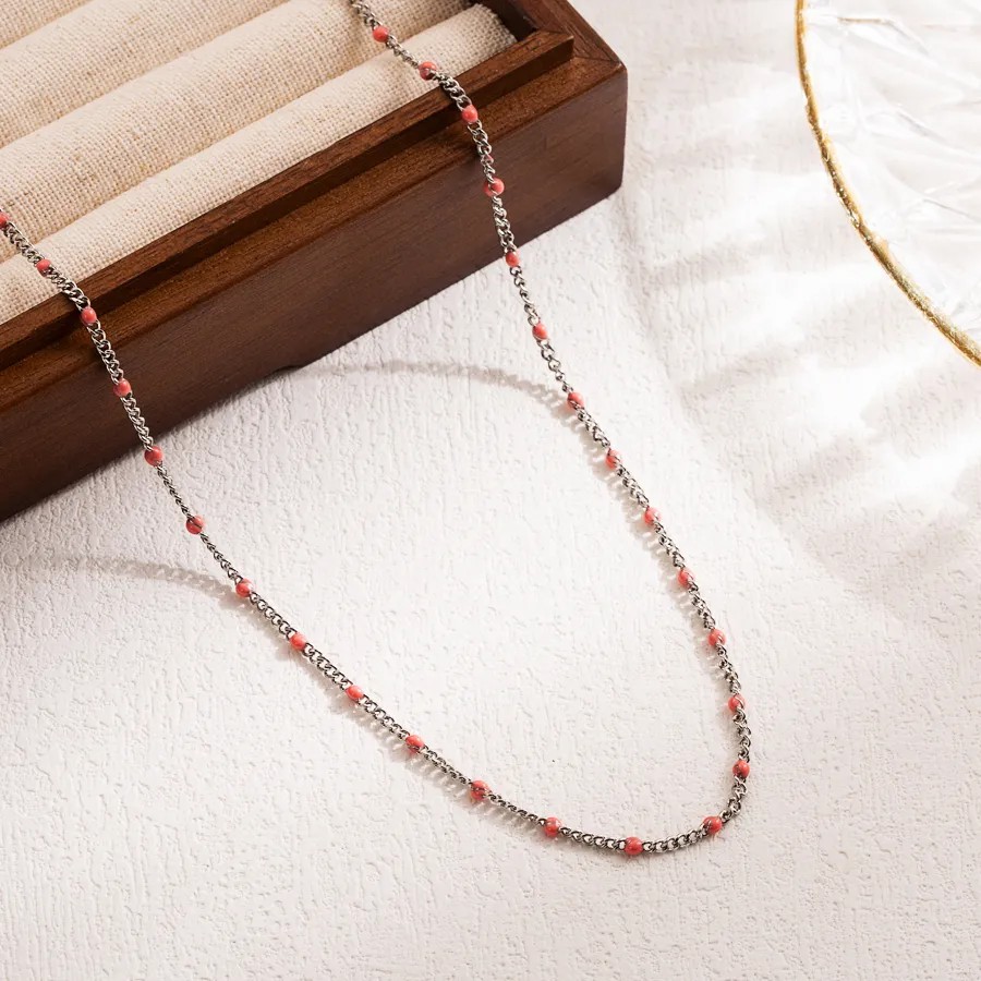 Casual Vacation Round Stainless Steel Enamel 18K Gold Plated Necklace_colorza_4