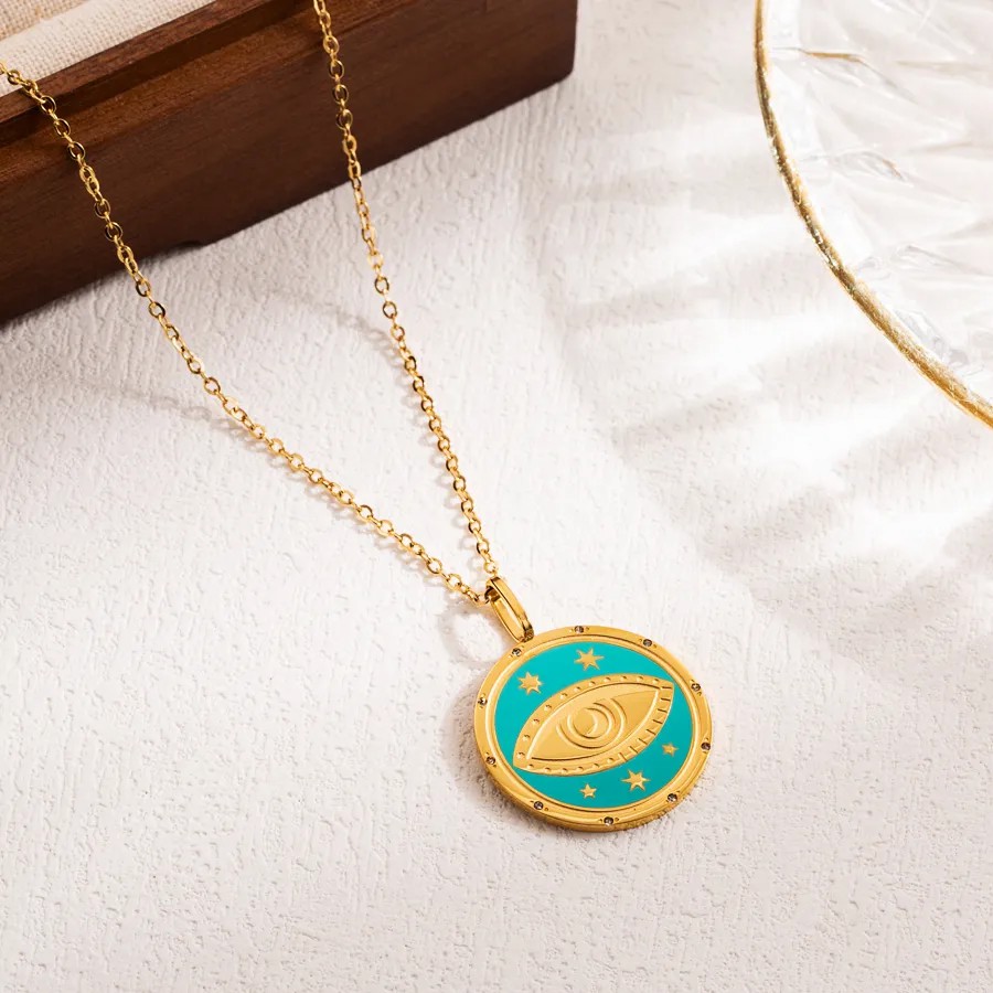IG Style Sweet Devil'S Eye Heart Shape Textbook Stainless Steel Enamel Three-Dimensional Zircon 18K Gold Plated Pendant Necklace_colorza_2