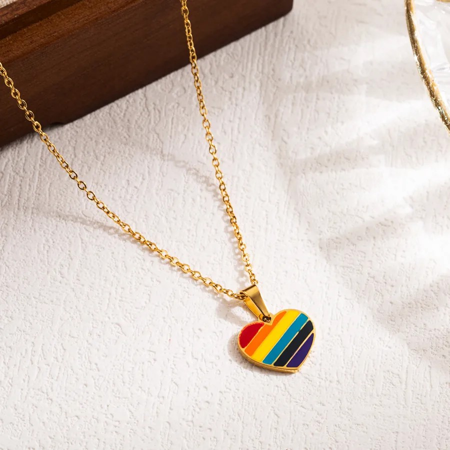 IG Style Sweet Devil'S Eye Heart Shape Textbook Stainless Steel Enamel Three-Dimensional Zircon 18K Gold Plated Pendant Necklace_colorza_3