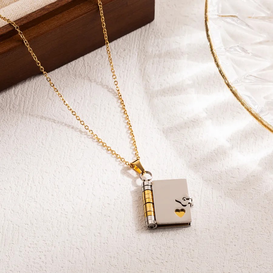 IG Style Sweet Devil'S Eye Heart Shape Textbook Stainless Steel Enamel Three-Dimensional Zircon 18K Gold Plated Pendant Necklace_colorza_5